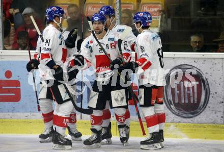 EBEL. Eishockey Bundesliga. KAC gegen HC TWK Innsbruck. Torjubel John Lammers, Michael Boivin, Joel Broda, Sacha Guimond, Lukas Baer (HC Innsbruck). Klagenfurt, am 17.11.2019.
Foto: Kuess
www.qspictures.net

---
pressefotos, pressefotografie, kuess, qs, qspictures, sport, bild, bilder, bilddatenbank