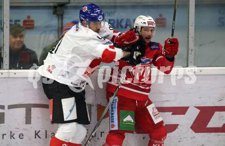 EBEL. Eishockey Bundesliga. KAC gegen HC TWK Innsbruck. Philipp Kreuzer, (KAC), Tyler Cuma  (HC Innsbruck). Klagenfurt, am 17.11.2019.
Foto: Kuess
www.qspictures.net

---
pressefotos, pressefotografie, kuess, qs, qspictures, sport, bild, bilder, bilddatenbank