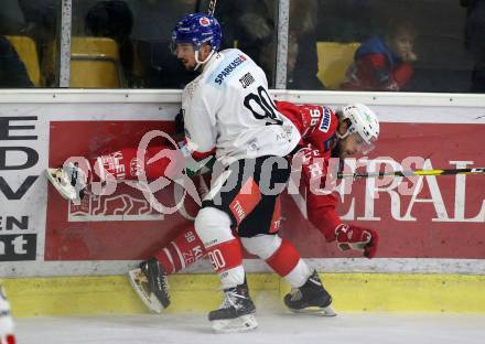 EBEL. Eishockey Bundesliga. KAC gegen HC TWK Innsbruck. Daniel Obersteiner,  (KAC), Tyler Cuma (HC Innsbruck). Klagenfurt, am 17.11.2019.
Foto: Kuess
www.qspictures.net

---
pressefotos, pressefotografie, kuess, qs, qspictures, sport, bild, bilder, bilddatenbank