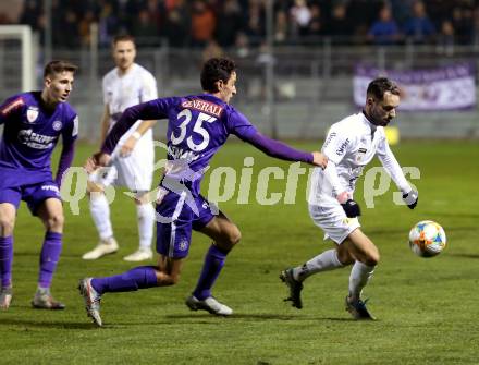 Fussball 2. Liga. SK Austria Klagenfurt gegen Young Violets Austria Wien. Okan Aydin,  (Austria Klagenfurt), Vesel Demaku (Young Violets Austria Wien). Klagenfurt, am 22.11.2019.
Foto: Kuess
www.qspictures.net
---
pressefotos, pressefotografie, kuess, qs, qspictures, sport, bild, bilder, bilddatenbank