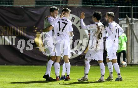 Fussball 2. Liga. SK Austria Klagenfurt gegen Young Violets Austria Wien. Torjubel Darijo Pecirep, Philipp Huetter, Petar Zubak, Maximiliano Moreira Romero, Okan Aydin (Austria Klagenfurt). Klagenfurt, am 22.11.2019.
Foto: Kuess
www.qspictures.net
---
pressefotos, pressefotografie, kuess, qs, qspictures, sport, bild, bilder, bilddatenbank