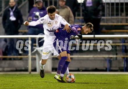 Fussball 2. Liga. SK Austria Klagenfurt gegen Young Violets Austria Wien. Darijo Pecirep,  (Austria Klagenfurt), Dominik Prokop (Young Violets Austria Wien). Klagenfurt, am 22.11.2019.
Foto: Kuess
www.qspictures.net
---
pressefotos, pressefotografie, kuess, qs, qspictures, sport, bild, bilder, bilddatenbank