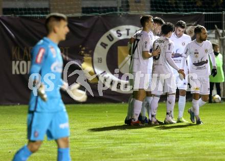 Fussball 2. Liga. SK Austria Klagenfurt gegen Young Violets Austria Wien. Torjubel Darijo Pecirep, Philipp Huetter, Petar Zubak, Maximiliano Moreira Romero, Okan Aydin (Austria Klagenfurt). Klagenfurt, am 22.11.2019.
Foto: Kuess
www.qspictures.net
---
pressefotos, pressefotografie, kuess, qs, qspictures, sport, bild, bilder, bilddatenbank