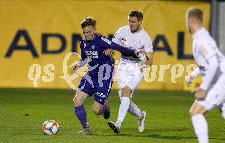 Fussball 2. Liga. SK Austria Klagenfurt gegen Young Violets Austria Wien. Markus Rusek,  (Austria Klagenfurt), Niels Hahn (Young Violets Austria Wien). Klagenfurt, am 22.11.2019.
Foto: Kuess
www.qspictures.net
---
pressefotos, pressefotografie, kuess, qs, qspictures, sport, bild, bilder, bilddatenbank