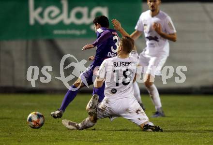 Fussball 2. Liga. SK Austria Klagenfurt gegen Young Violets Austria Wien. Markus Rusek,  (Austria Klagenfurt), Vesel Demaku (Young Violets Austria Wien). Klagenfurt, am 22.11.2019.
Foto: Kuess
www.qspictures.net
---
pressefotos, pressefotografie, kuess, qs, qspictures, sport, bild, bilder, bilddatenbank