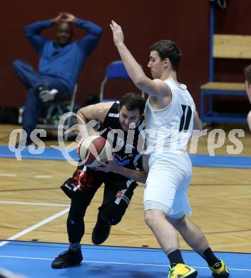 Basketball Zweite Liga 2019/2020. Grunddurchgang 11. Runde. Woerthersee Piraten gegen Mattersburg Rocks. Andreas Nuck (Piraten), Tobias Winkler (Mattersburg). Klagenfurt, am 23.11.2019.
Foto: Kuess
www.qspictures.net

---
pressefotos, pressefotografie, kuess, qs, qspictures, sport, bild, bilder, bilddatenbank