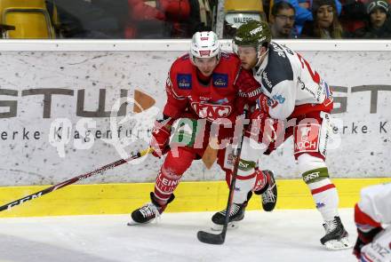 EBEL. Eishockey Bundesliga. KAC gegen	HCB Suedtirol Alperia. Patrick Harand,  (KAC), Daniel Glira (Bozen). Klagenfurt, am 24.11.2019.
Foto: Kuess
www.qspictures.net

---
pressefotos, pressefotografie, kuess, qs, qspictures, sport, bild, bilder, bilddatenbank