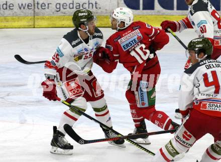 EBEL. Eishockey Bundesliga. KAC gegen	HCB Suedtirol Alperia. Andrew Jacob Kozek,  (KAC), Kevin Spinozzi (Bozen). Klagenfurt, am 24.11.2019.
Foto: Kuess
www.qspictures.net

---
pressefotos, pressefotografie, kuess, qs, qspictures, sport, bild, bilder, bilddatenbank