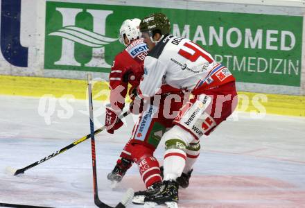 EBEL. Eishockey Bundesliga. KAC gegen	HCB Suedtirol Alperia. Stefan Geier,  (KAC), Ivan Deluca (Bozen). Klagenfurt, am 24.11.2019.
Foto: Kuess
www.qspictures.net

---
pressefotos, pressefotografie, kuess, qs, qspictures, sport, bild, bilder, bilddatenbank