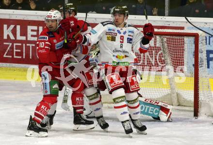 EBEL. Eishockey Bundesliga. KAC gegen	HCB Suedtirol Alperia. Andrew Jacob Kozek,  (KAC), James Arniel (Bozen). Klagenfurt, am 24.11.2019.
Foto: Kuess
www.qspictures.net

---
pressefotos, pressefotografie, kuess, qs, qspictures, sport, bild, bilder, bilddatenbank