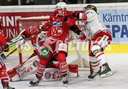 EBEL. Eishockey Bundesliga. KAC gegen	HCB Suedtirol Alperia. Patrick Harand, David Madlener, (KAC), James Arniel  (Bozen). Klagenfurt, am 24.11.2019.
Foto: Kuess
www.qspictures.net

---
pressefotos, pressefotografie, kuess, qs, qspictures, sport, bild, bilder, bilddatenbank