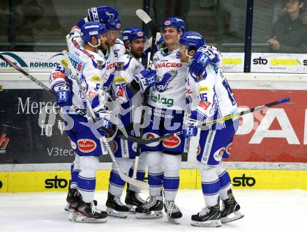 EBEL. Eishockey Bundesliga. EC VSV gegen HC Znojmo.  Torjubel Kevin Schmidt, Alen Bibic, Jerry Pollastrone, Anton Karlsson, Brodie Reid (VSV). Villach, am 29.11.2019.
Foto: Kuess
www.qspictures.net
---
pressefotos, pressefotografie, kuess, qs, qspictures, sport, bild, bilder, bilddatenbank