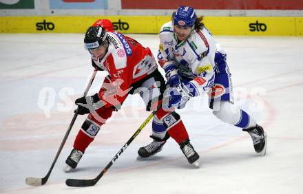 EBEL. Eishockey Bundesliga. EC VSV gegen HC Znojmo. Chris Collins,   (VSV), Michal Gago (Znojmo). Villach, am 29.11.2019.
Foto: Kuess
www.qspictures.net
---
pressefotos, pressefotografie, kuess, qs, qspictures, sport, bild, bilder, bilddatenbank