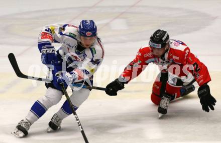 EBEL. Eishockey Bundesliga. EC VSV gegen HC Znojmo.  Anton Karlsson,  (VSV), Patrik Novak (Znojmo). Villach, am 29.11.2019.
Foto: Kuess
www.qspictures.net
---
pressefotos, pressefotografie, kuess, qs, qspictures, sport, bild, bilder, bilddatenbank