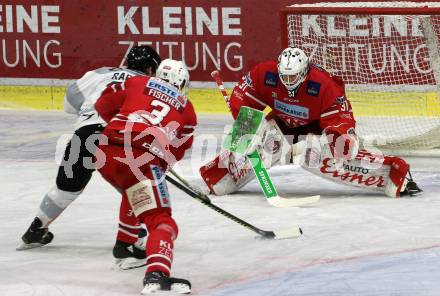 EBEL. Eishockey Bundesliga. KAC gegen	Dornbirn Bulldogs. David Madlener, David Joseph Fischer,  (KAC),  William Charles Rapuzzi (Dornbirn). Klagenfurt, am 1.12.2019.
Foto: Kuess
www.qspictures.net

---
pressefotos, pressefotografie, kuess, qs, qspictures, sport, bild, bilder, bilddatenbank