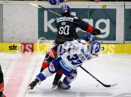 EBEL. Eishockey Bundesliga. EC VSV gegen HC TWK Innsbruck. Martin Ulmer  (VSV), Baer Lukas (Innsbruck). Villach, am 3.12.2019.
Foto: Kuess
www.qspictures.net
---
pressefotos, pressefotografie, kuess, qs, qspictures, sport, bild, bilder, bilddatenbank