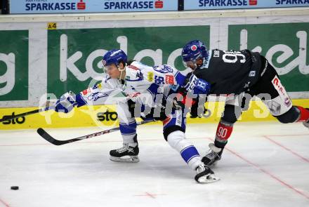 EBEL. Eishockey Bundesliga. EC VSV gegen HC TWK Innsbruck.  Anton Karlsson,  (VSV), Tyler Cuma (Innsbruck). Villach, am 3.12.2019.
Foto: Kuess
www.qspictures.net
---
pressefotos, pressefotografie, kuess, qs, qspictures, sport, bild, bilder, bilddatenbank