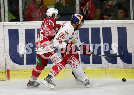 EBEL. Eishockey Bundesliga. KAC gegen	EC Red Bull Salzburg. Johannes Bischofberger,  (KAC), Derek Joslin (Salzburg). Klagenfurt, am 6.12.2019.
Foto: Kuess
www.qspictures.net

---
pressefotos, pressefotografie, kuess, qs, qspictures, sport, bild, bilder, bilddatenbank