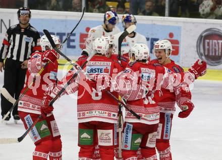 EBEL. Eishockey Bundesliga. KAC gegen	EC Red Bull Salzburg. Torjubel Clemens Unterweger, Nicholas Eric Petersen, Lukas Haudum, Adam Comrie, Marco Richter (KAC). Klagenfurt, am 6.12.2019.
Foto: Kuess
www.qspictures.net

---
pressefotos, pressefotografie, kuess, qs, qspictures, sport, bild, bilder, bilddatenbank