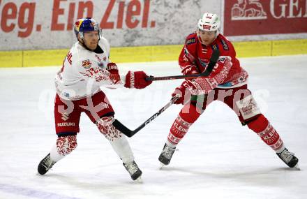 EBEL. Eishockey Bundesliga. KAC gegen	EC Red Bull Salzburg. Clemens Unterweger,  (KAC), John Hughes (Salzburg). Klagenfurt, am 6.12.2019.
Foto: Kuess
www.qspictures.net

---
pressefotos, pressefotografie, kuess, qs, qspictures, sport, bild, bilder, bilddatenbank