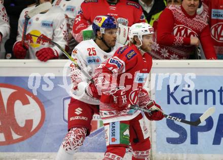 EBEL. Eishockey Bundesliga. KAC gegen	EC Red Bull Salzburg. Johannes Bischofberger,  (KAC), Derek Joslin (Salzburg). Klagenfurt, am 6.12.2019.
Foto: Kuess
www.qspictures.net

---
pressefotos, pressefotografie, kuess, qs, qspictures, sport, bild, bilder, bilddatenbank