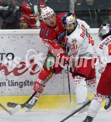 EBEL. Eishockey Bundesliga. KAC gegen	EC Red Bull Salzburg. Nicholas Eric Petersen,  (KAC), Dominique Heinrich (Salzburg). Klagenfurt, am 6.12.2019.
Foto: Kuess
www.qspictures.net

---
pressefotos, pressefotografie, kuess, qs, qspictures, sport, bild, bilder, bilddatenbank