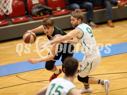 Basketball Zweite Liga 2019/2020. Grunddurchgang 13. Runde. KOS Celovec gegen  Deutsch Wagram Alligators. Tim Huber (KOS Celovec), Elias Wlasak (Deutsch Wagram). Klagenfurt, am 7.12.2019.
Foto: Kuess
www.qspictures.net

---
pressefotos, pressefotografie, kuess, qs, qspictures, sport, bild, bilder, bilddatenbank