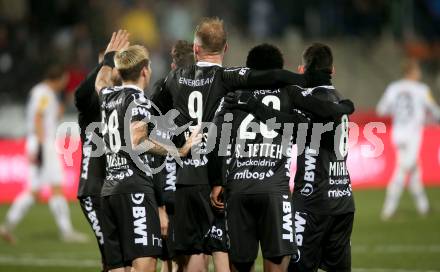 Fussball Bundesliga. RZ Pellets WAC gegen LASK.  Torjubel Samuel Tetteh,  Joao Klauss De Mello, Rene Renner, Peter Michorl (LASK). Wolfsberg, am 7.12.2019.
Foto: Kuess
www.qspictures.net

---
pressefotos, pressefotografie, kuess, qs, qspictures, sport, bild, bilder, bilddatenbank