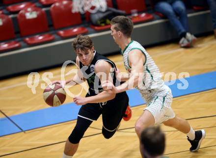 Basketball Zweite Liga 2019/2020. Grunddurchgang 13. Runde. KOS Celovec gegen  Deutsch Wagram Alligators.  Andi Smrtnik (KOS Celovec), Elias Wlasak (Deutsch Wagram). Klagenfurt, am 7.12.2019.
Foto: Kuess
www.qspictures.net

---
pressefotos, pressefotografie, kuess, qs, qspictures, sport, bild, bilder, bilddatenbank