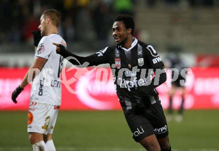 Fussball Bundesliga. RZ Pellets WAC gegen LASK.  Torjubel Samuel Tetteh  (LASK). Wolfsberg, am 7.12.2019.
Foto: Kuess
www.qspictures.net

---
pressefotos, pressefotografie, kuess, qs, qspictures, sport, bild, bilder, bilddatenbank