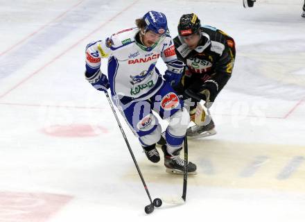 EBEL. Eishockey Bundesliga. EC VSV gegen spusu Vienna Capitals. Chris Collins,  (VSV), Riley Holzapfel  (Vienna Capitals). Villach, am 8.12.2019.
Foto: Kuess
www.qspictures.net
---
pressefotos, pressefotografie, kuess, qs, qspictures, sport, bild, bilder, bilddatenbank