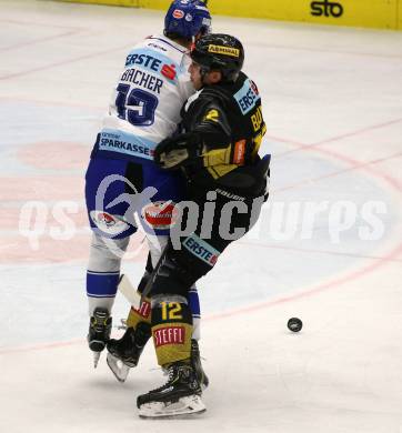 EBEL. Eishockey Bundesliga. EC VSV gegen spusu Vienna Capitals.  Stefan Bacher,  (VSV), Kyle Baun (Vienna Capitals). Villach, am 8.12.2019.
Foto: Kuess
www.qspictures.net
---
pressefotos, pressefotografie, kuess, qs, qspictures, sport, bild, bilder, bilddatenbank