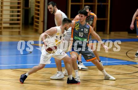 Basketball OEBV Cup. Austria Cup. Woerthersee Piraten gegen Klosterneuburg Dukes. Ziga Erculj (Piraten), Lennart Nils Burgemeister (Klosterneuburg). Klagenfurt, am 11.12.2019.
Foto: Kuess
www.qspictures.net

---
pressefotos, pressefotografie, kuess, qs, qspictures, sport, bild, bilder, bilddatenbank