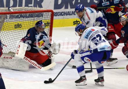 EBEL. Eishockey Bundesliga. EC VSV gegen EC Red Bull Salzburg.  Patrick Bjorkstrand, Miika Lahti (VSV), Jean Philippe Lamoureux (Salzburg). Villach, am 13.12.2019.
Foto: Kuess
www.qspictures.net
---
pressefotos, pressefotografie, kuess, qs, qspictures, sport, bild, bilder, bilddatenbank