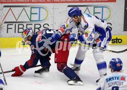 EBEL. Eishockey Bundesliga. EC VSV gegen EC Red Bull Salzburg. Miika Lahti, (VSV), Thomas Raffl   (Salzburg). Villach, am 13.12.2019.
Foto: Kuess
www.qspictures.net
---
pressefotos, pressefotografie, kuess, qs, qspictures, sport, bild, bilder, bilddatenbank