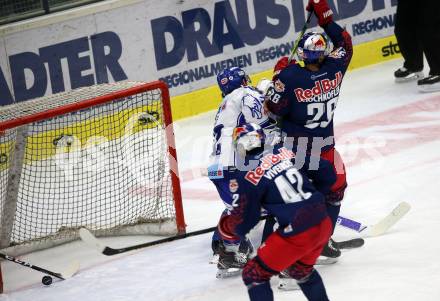 EBEL. Eishockey Bundesliga. EC VSV gegen EC Red Bull Salzburg. Bernd Wolf,  (VSV), Brent Regner, Layne Viveiros  (Salzburg). Villach, am 13.12.2019.
Foto: Kuess
www.qspictures.net
---
pressefotos, pressefotografie, kuess, qs, qspictures, sport, bild, bilder, bilddatenbank