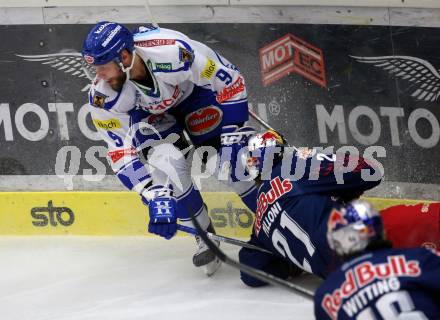 EBEL. Eishockey Bundesliga. EC VSV gegen EC Red Bull Salzburg. Kevin Schmidt,  (VSV), Yannic Pilloni  (Salzburg). Villach, am 13.12.2019.
Foto: Kuess
www.qspictures.net
---
pressefotos, pressefotografie, kuess, qs, qspictures, sport, bild, bilder, bilddatenbank