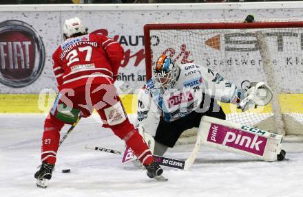 EBEL. Eishockey Bundesliga. KAC gegen	EHC Liwest Black Wings Linz. Thomas HUndertpfund,  (KAC), David Kickert (Linz). Klagenfurt, am 15.12.2019.
Foto: Kuess
www.qspictures.net

---
pressefotos, pressefotografie, kuess, qs, qspictures, sport, bild, bilder, bilddatenbank