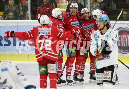 EBEL. Eishockey Bundesliga. KAC gegen	EHC Liwest Black Wings Linz. Torjubel Adam Comrie, Manuel Geier, Martin Schumnig, Patrick Harand, Siim Liivik (KAC). Klagenfurt, am 15.12.2019.
Foto: Kuess
www.qspictures.net

---
pressefotos, pressefotografie, kuess, qs, qspictures, sport, bild, bilder, bilddatenbank