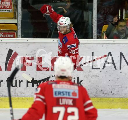 EBEL. Eishockey Bundesliga. KAC gegen	EHC Liwest Black Wings Linz. Torjubel Johannes Bischofberger (KAC). Klagenfurt, am 15.12.2019.
Foto: Kuess
www.qspictures.net

---
pressefotos, pressefotografie, kuess, qs, qspictures, sport, bild, bilder, bilddatenbank