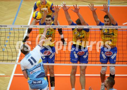 Volleyball CEV Cup. SK Zadruga Aich/Dob gegen VK Ostrava (CZE).   Filip Palgut, Michal Hruska, Maximilian Landfahrer (Aich/Dob). Bleiburg, am 18.12.2019.
Foto: Kuess
---
pressefotos, pressefotografie, kuess, qs, qspictures, sport, bild, bilder, bilddatenbank