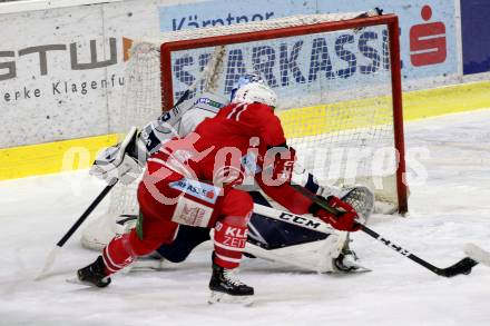 EBEL. Eishockey Bundesliga. KAC gegen	Hydro Fehervar AV 19.  Neal Matthew (KAC), Ouzas Michael (Alba Volan). Klagenfurt, am 15.12.2019.
Foto: Kuess
www.qspictures.net

---
pressefotos, pressefotografie, kuess, qs, qspictures, sport, bild, bilder, bilddatenbank