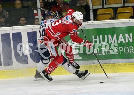 EBEL. Eishockey Bundesliga. KAC gegen	Hydro Fehervar AV 19. Fischer David Joseph (KAC), Busenius Dylan (Alba Volan). Klagenfurt, am 15.12.2019.
Foto: Kuess
www.qspictures.net

---
pressefotos, pressefotografie, kuess, qs, qspictures, sport, bild, bilder, bilddatenbank