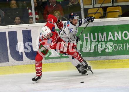 EBEL. Eishockey Bundesliga. KAC gegen	Hydro Fehervar AV 19. Fischer David Joseph (KAC), Busenius Dylan (Alba Volan). Klagenfurt, am 15.12.2019.
Foto: Kuess
www.qspictures.net

---
pressefotos, pressefotografie, kuess, qs, qspictures, sport, bild, bilder, bilddatenbank