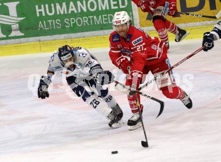 EBEL. Eishockey Bundesliga. KAC gegen	Hydro Fehervar AV 19. Hundertpfund Thomas (KAC),  Szabo Daniel (Alba Volan). Klagenfurt, am 15.12.2019.
Foto: Kuess
www.qspictures.net

---
pressefotos, pressefotografie, kuess, qs, qspictures, sport, bild, bilder, bilddatenbank