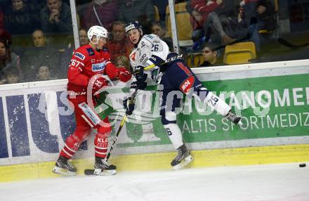 EBEL. Eishockey Bundesliga. KAC gegen	Hydro Fehervar AV 19.  Hansson Petter (KAC), Szita Donat (Alba Volan). Klagenfurt, am 15.12.2019.
Foto: Kuess
www.qspictures.net

---
pressefotos, pressefotografie, kuess, qs, qspictures, sport, bild, bilder, bilddatenbank