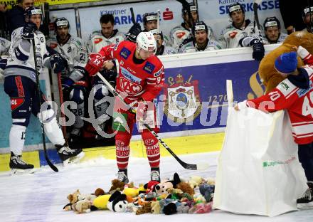 EBEL. Eishockey Bundesliga. KAC gegen	Hydro Fehervar AV 19.  Teddybeartoss, Richter Marco (KAC). Klagenfurt, am 15.12.2019.
Foto: Kuess
www.qspictures.net

---
pressefotos, pressefotografie, kuess, qs, qspictures, sport, bild, bilder, bilddatenbank