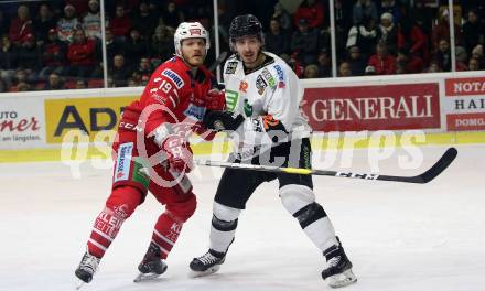 EBEL. Eishockey Bundesliga. KAC gegen	Moser Medical Graz99ers. Stefan Geier, (KAC), Charles Dodero  (Graz). Klagenfurt, am 28.12.2019.
Foto: Kuess
www.qspictures.net

---
pressefotos, pressefotografie, kuess, qs, qspictures, sport, bild, bilder, bilddatenbank