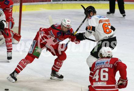 EBEL. Eishockey Bundesliga. KAC gegen	Moser Medical Graz99ers. Petter Hansson,  (KAC), Alexander Reichenberg (Graz). Klagenfurt, am 28.12.2019.
Foto: Kuess
www.qspictures.net

---
pressefotos, pressefotografie, kuess, qs, qspictures, sport, bild, bilder, bilddatenbank