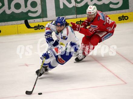 EBEL. Eishockey Bundesliga. VSV gegen KAC.  Chris Collins,  (VSV), Thomas Hundertpfund (KAC). Villach, am 30.12.2019.
Foto: Kuess
www.qspictures.net
---
pressefotos, pressefotografie, kuess, qs, qspictures, sport, bild, bilder, bilddatenbank